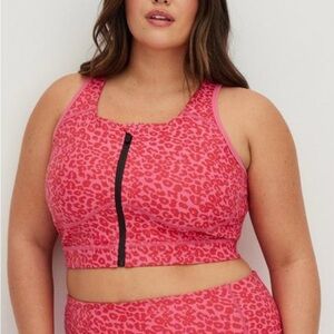 Torrid Pink Leopard Print Front Zip Sports Bra